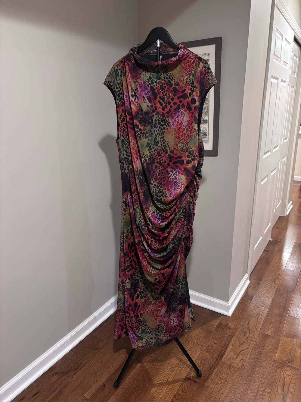Anthropologie Pink Green Multicolor Draped Maxi Dress